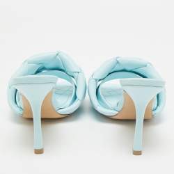 Pre Owned Bottega Veneta Blue Woven Leather Lido Slides Size 37