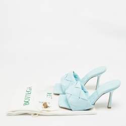 Pre Owned Bottega Veneta Blue Woven Leather Lido Slides Size 37