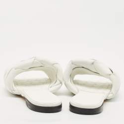 Pre Owned Bottega Veneta White Intrecciato Leather Lido Flat Slides Size 39