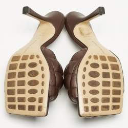 Bottega Veneta Brown Quilted Leather Strech Slide Sandals Size 35