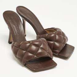 Bottega Veneta Brown Quilted Leather Strech Slide Sandals Size 35