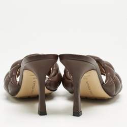 Bottega Veneta Brown Quilted Leather Strech Slide Sandals Size 35