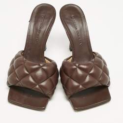 Bottega Veneta Brown Quilted Leather Strech Slide Sandals Size 35