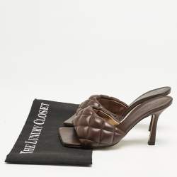 Bottega Veneta Brown Quilted Leather Strech Slide Sandals Size 35