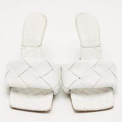 Bottega Veneta White Intrecciato Leather Lido Slide Sandals Size 39