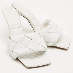 Bottega Veneta White Intrecciato Leather Lido Slide Sandals Size 39