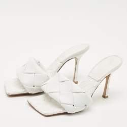 Bottega Veneta White Intrecciato Leather Lido Slide Sandals Size 39