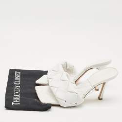 Bottega Veneta White Intrecciato Leather Lido Slide Sandals Size 39