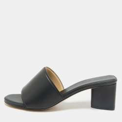 Bottega Veneta Black Leather Block Heel Sandals Size 41