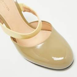 Pre Owned Bottega Veneta Green/Black Patent Leather Mary Jane Pumps Size 37 