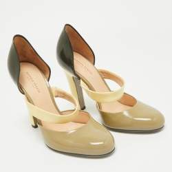 Pre Owned Bottega Veneta Green/Black Patent Leather Mary Jane Pumps Size 37 