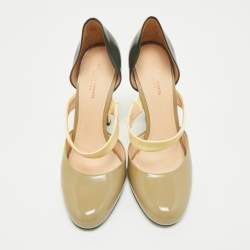 Pre Owned Bottega Veneta Green/Black Patent Leather Mary Jane Pumps Size 37 