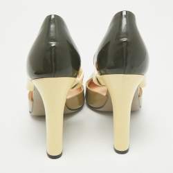 Pre Owned Bottega Veneta Green/Black Patent Leather Mary Jane Pumps Size 37 