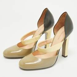 Pre Owned Bottega Veneta Green/Black Patent Leather Mary Jane Pumps Size 37 