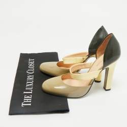 Pre Owned Bottega Veneta Green/Black Patent Leather Mary Jane Pumps Size 37 