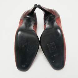 Bottega Veneta Burgundy Intrecciato Leather And Suede Round Toe Pumps Size 37