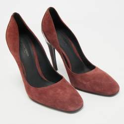 Bottega Veneta Burgundy Intrecciato Leather And Suede Round Toe Pumps Size 37