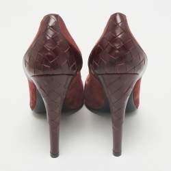 Bottega Veneta Burgundy Intrecciato Leather And Suede Round Toe Pumps Size 37