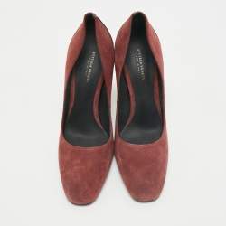 Bottega Veneta Burgundy Intrecciato Leather And Suede Round Toe Pumps Size 37