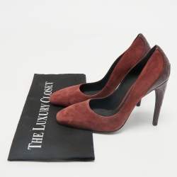 Bottega Veneta Burgundy Intrecciato Leather And Suede Round Toe Pumps Size 37