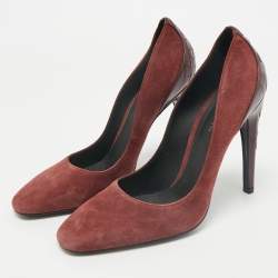 Bottega Veneta Burgundy Intrecciato Leather And Suede Round Toe Pumps Size 37
