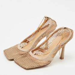 Bottega Veneta Beige Leather and Mesh Strech Pumps Size 35