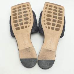 Bottega Veneta Navy Blue Quilted Denim Padded Slide Flats Size 38