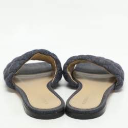 Bottega Veneta Navy Blue Quilted Denim Padded Slide Flats Size 38
