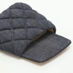 Bottega Veneta Navy Blue Quilted Denim Padded Slide Flats Size 38