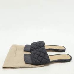 Bottega Veneta Navy Blue Quilted Denim Padded Slide Flats Size 38