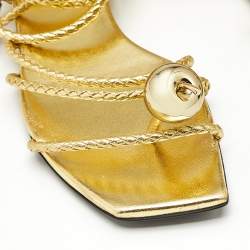 Bottega Veneta Gold Leather Ankle Wrap Flat Sandals Size 41