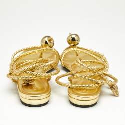 Bottega Veneta Gold Leather Ankle Wrap Flat Sandals Size 41