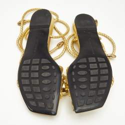 Bottega Veneta Gold Leather Ankle Wrap Flat Sandals Size 41