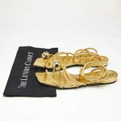 Bottega Veneta Gold Leather Ankle Wrap Flat Sandals Size 41