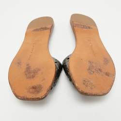 Bottega Veneta Metallic Grey Intrecciato Leather Flat Slide Sandals Size 36