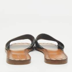 Bottega Veneta Metallic Grey Intrecciato Leather Flat Slide Sandals Size 36
