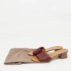 Bottega Veneta Burgundy Intrecciato Leather Ravello Slide Sandals Size 38.5