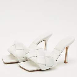 Bottega Veneta White Intrecciato Leather Lido Slide Sandals Size 39.5