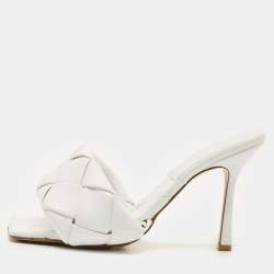 Bottega Veneta White Intrecciato Leather Lido Slide Sandals Size 39.5