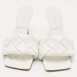 Bottega Veneta White Intrecciato Leather Lido Slide Sandals Size 39.5