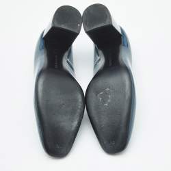 Pre Owned Bottega Veneta Blue Intrecciato Patent Leather Block Heel Pumps Size 36.5