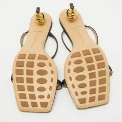 Bottega Veneta Black Leather Knot Detail Heel Slide Sandals Size 40