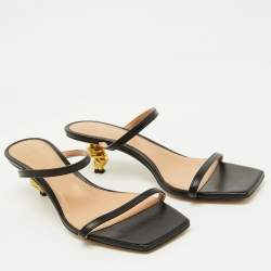Bottega Veneta Black Leather Knot Detail Heel Slide Sandals Size 40