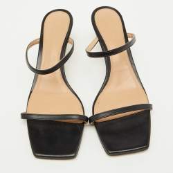 Bottega Veneta Black Leather Knot Detail Heel Slide Sandals Size 40