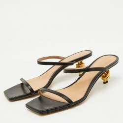 Bottega Veneta Black Leather Knot Detail Heel Slide Sandals Size 40