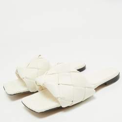 Bottega Veneta White Intrecciato Leather Lido Flat Slides Size 39