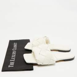 Bottega Veneta White Intrecciato Leather Lido Flat Slides Size 39