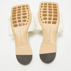 Bottega Veneta White Intrecciato Leather Lido Flat Slides Size 39