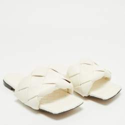 Bottega Veneta White Intrecciato Leather Lido Flat Slides Size 39