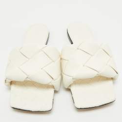 Bottega Veneta White Intrecciato Leather Lido Flat Slides Size 39